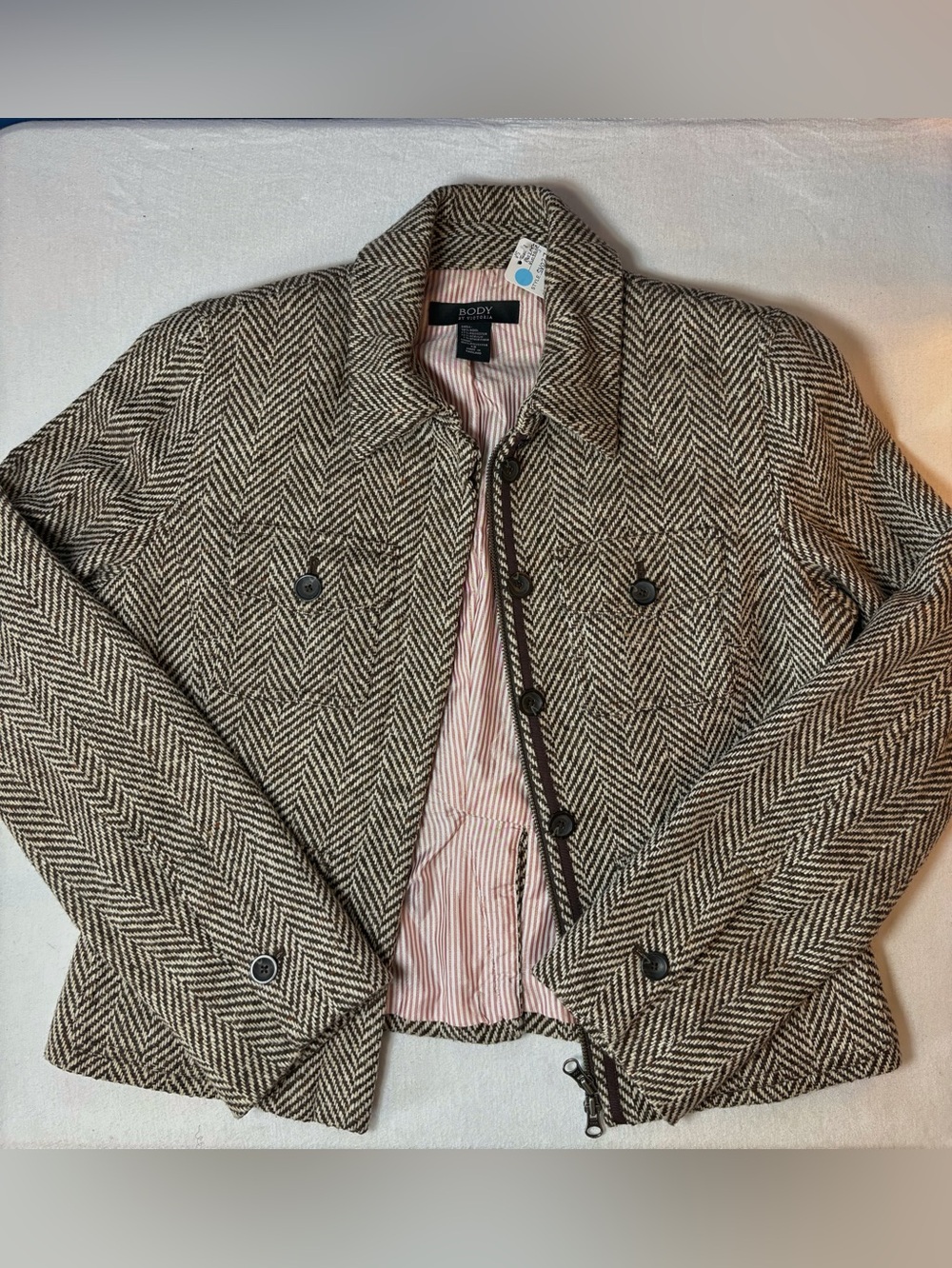 90s Vintage Body by Victoria Herringbone Wool Jacket - Size 12 - EUC